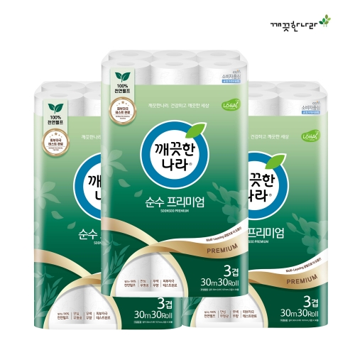 [깨끗한나라] 순수 프리미엄 30m 30롤 x 3팩