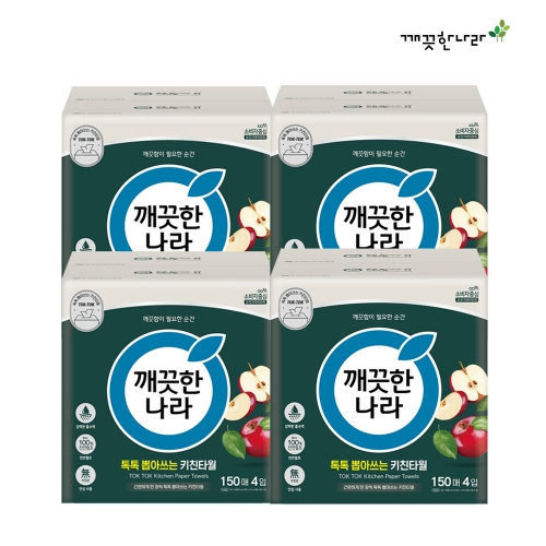 [깨끗한나라] 뽑아쓰는 키친타올 톡톡 150매 4입 x 4팩