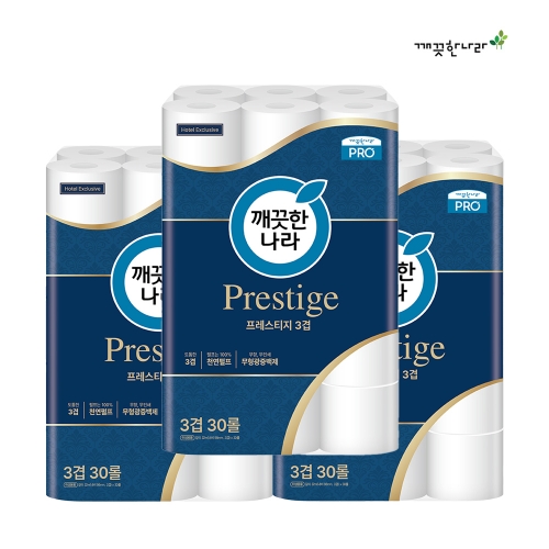 [깨끗한나라] 3겹 프레스티지 호텔 화장지 22m 30롤 x 3팩