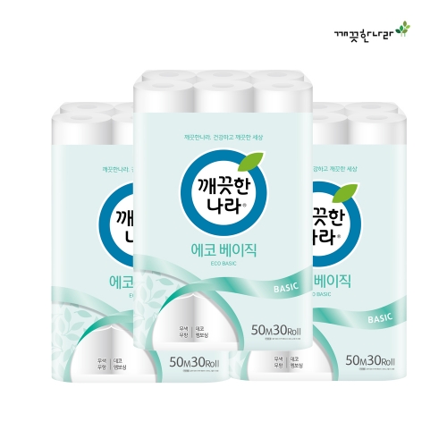 [깨끗한나라] 에코베이직 50m 30롤 x 3팩 