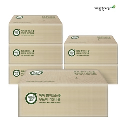 [깨끗한나라] 뽑아쓰는 무표백 대나무 펄프 키친타올 100매 x 6입